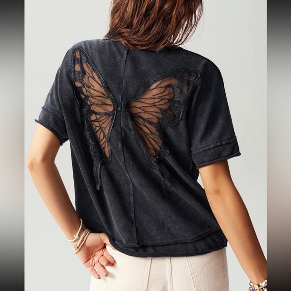 Boho butterfly cutout cotton blouse - Picture 1 of 7